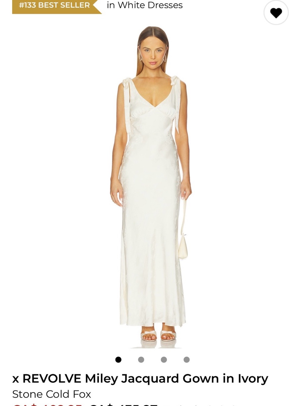 Stone Cold Fox Ivory Tie-Shoulder Jacquard Slip Gown